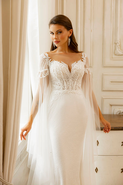 Floral Embroidered Sweetheart Bodice Sheath Column Wedding Dress With Train  