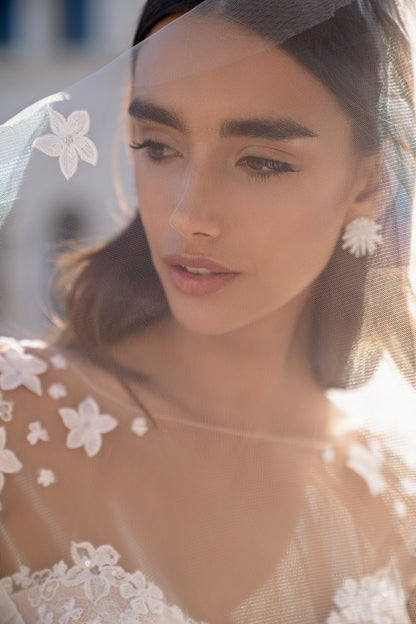 Floral Embroidered Cathedral Bridal Veil With Sequins  