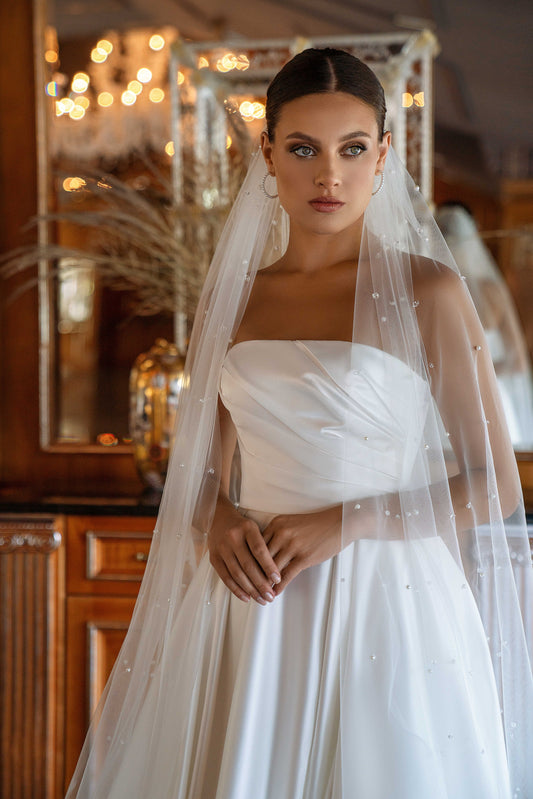Simple Open Shoulder A-Line Wrapped Corset Wedding Dress with Train and Bolero  