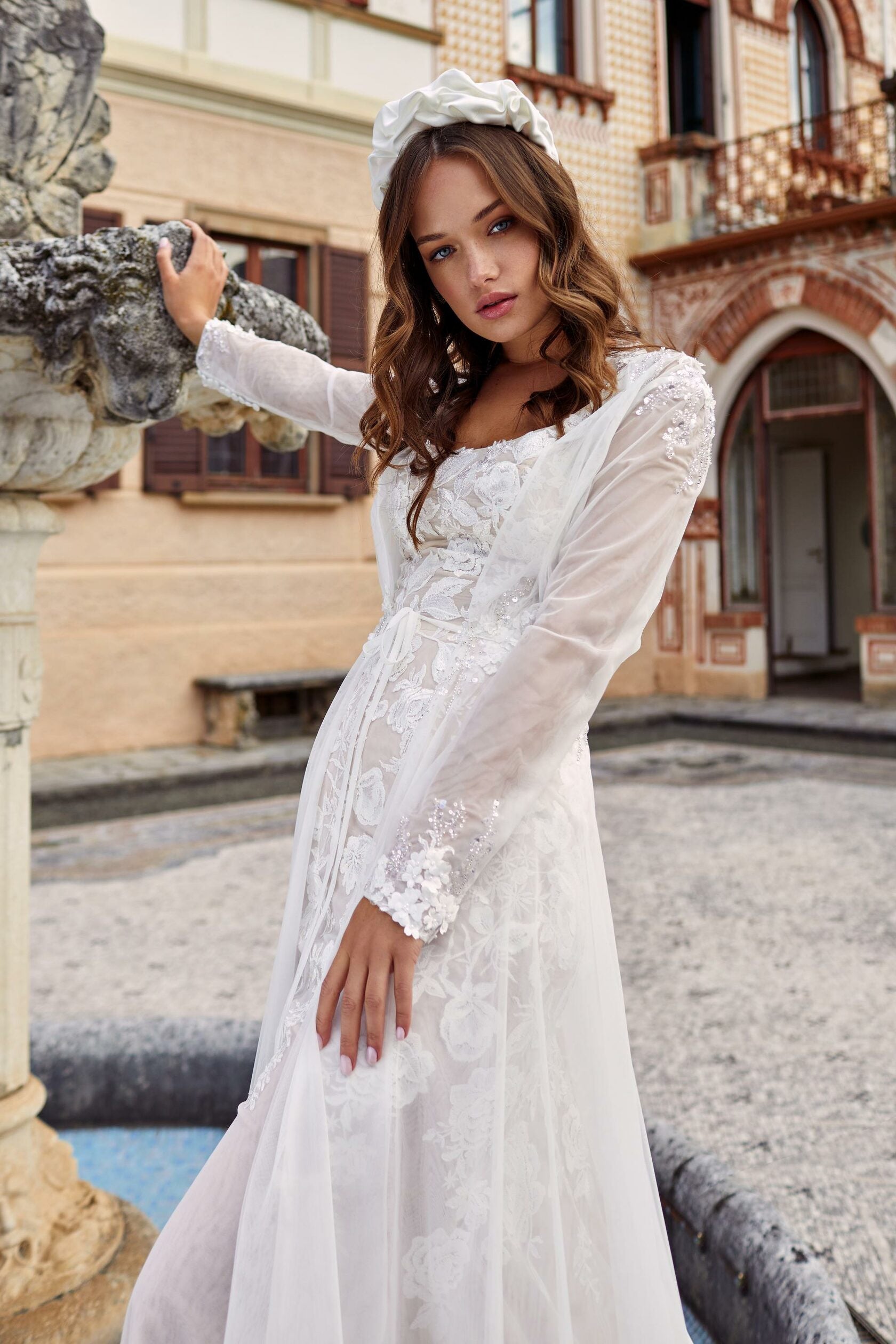 A-Line Sleeveless Embroidered Luxury Wedding Dress with Long-Sleeve Duster  