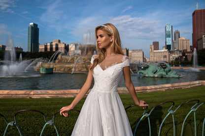 Off-Shoulder Embroidered A-Line Bridal Dress  