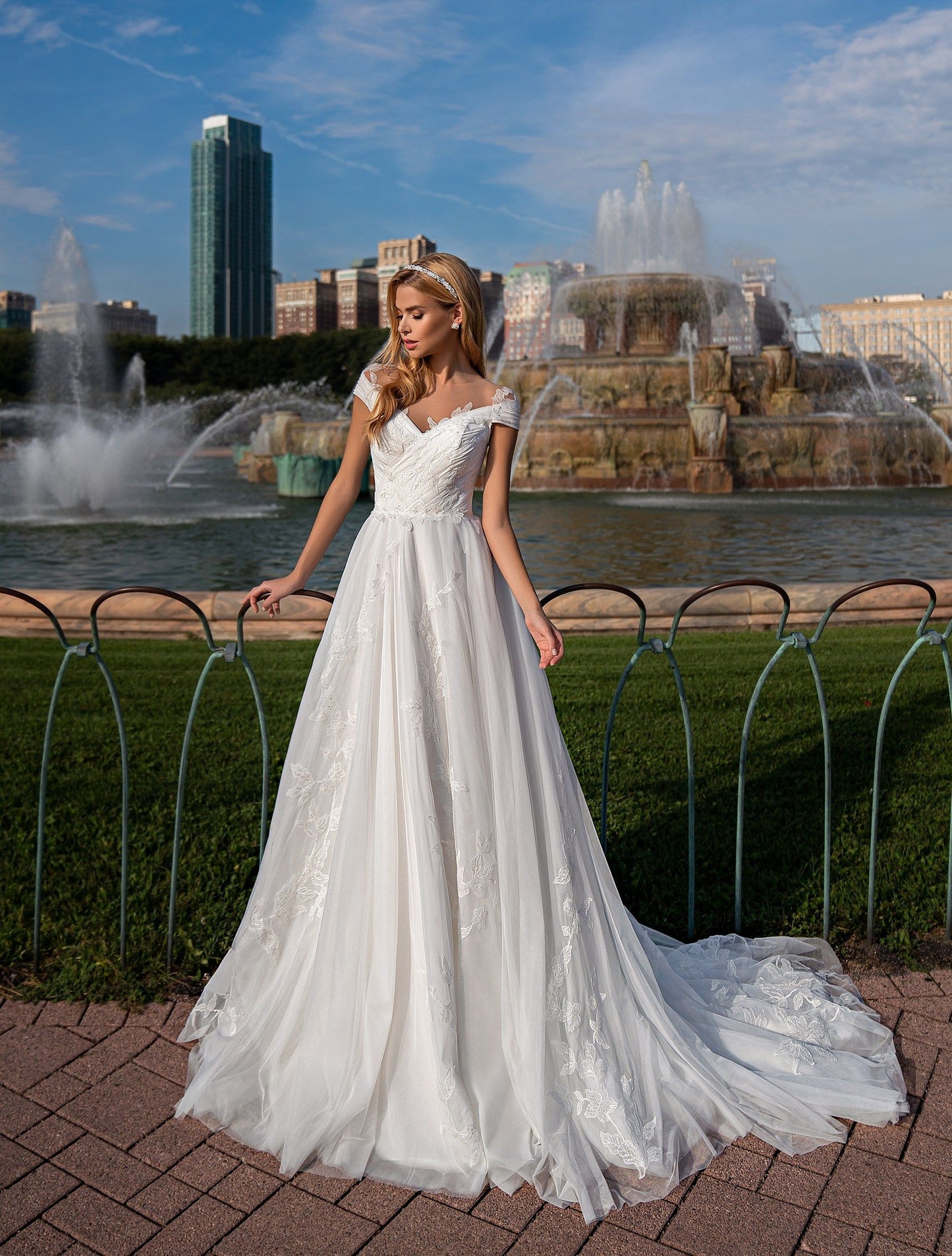 Off-Shoulder Embroidered A-Line Bridal Dress  