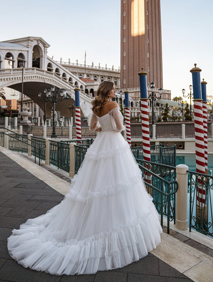 Ruffle A-Line Long-Sleeve Wedding Dress  