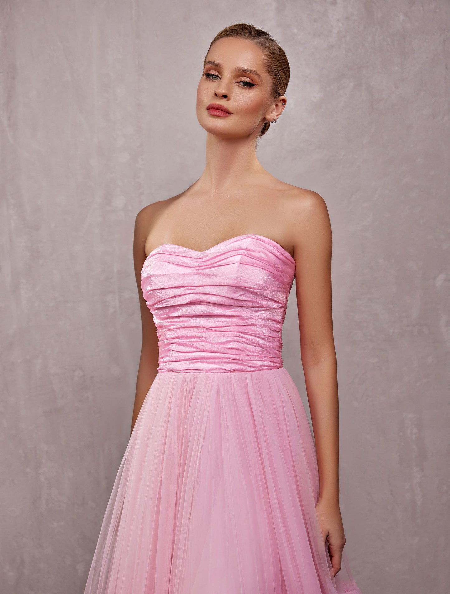 Pink Tulle Maxi Sleeveless A-Line Ruffle Prom Dress  