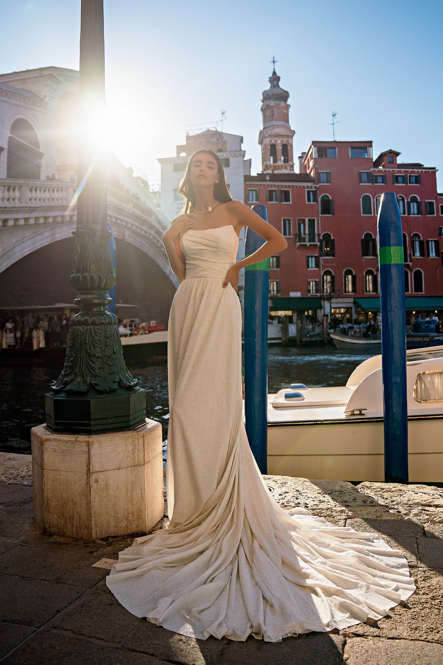 Removable Long-Sleeve A-Line Wedding Dress With Train  